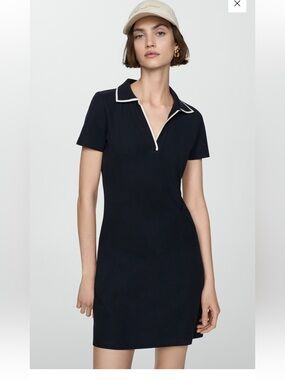 Mango Navy Polo Shirt Dress with White Trim
